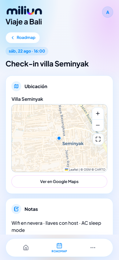 Pantalla de miliun para vivir la experiencia del grupo desde el móvil con un enlace